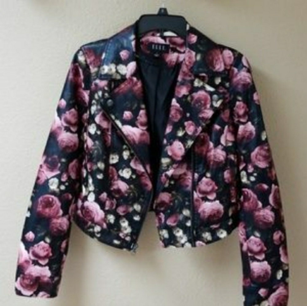 Floral leather jacket